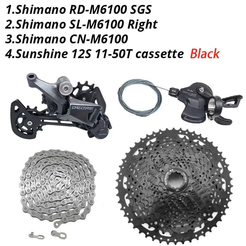 Shimano Deore M6100 1x12 Speed Derailleurs Groupset 12 Speed Right Shift Lever Dowel CN Chain RD Sunshine Cassette 46T 50T 52T