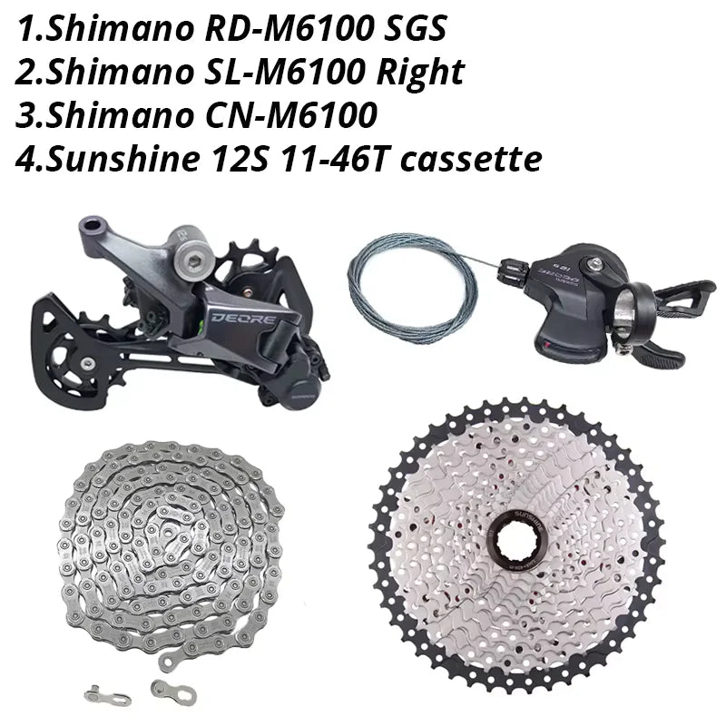 Shimano Deore M6100 1x12 Speed Derailleurs Groupset 12 Speed Right Shift Lever Dowel CN Chain RD Sunshine Cassette 46T 50T 52T
