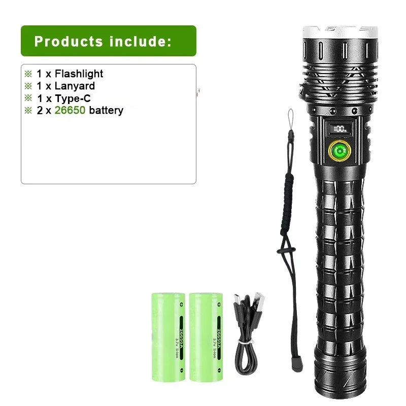 10000mAh High Power Led Flashlight 5000M Long Range Torch Rechargeable Ultra Powerful Outdoor Tactical Hand Lamp Camping Lantern