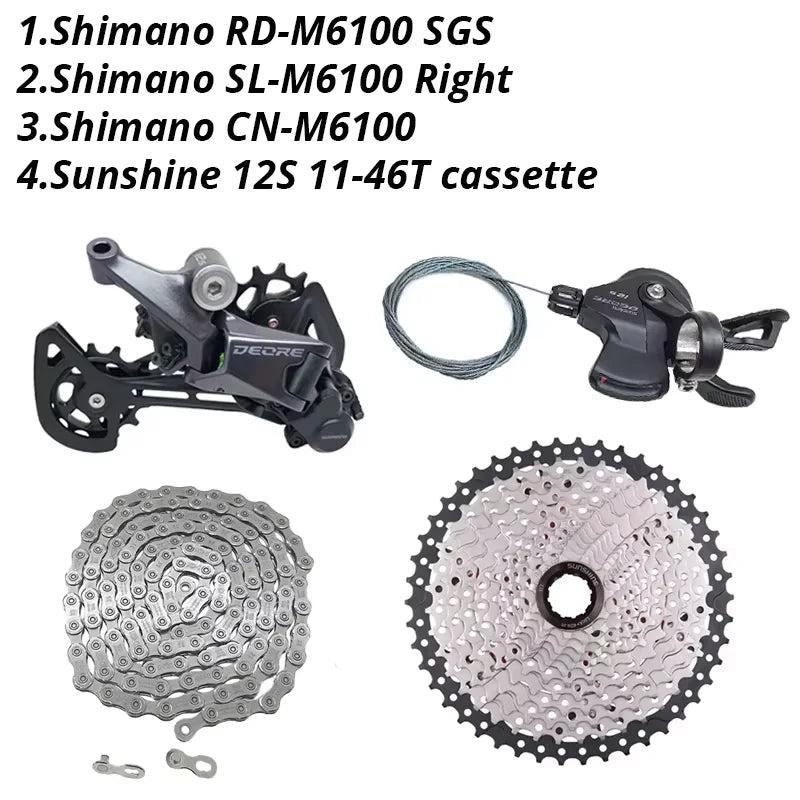 Shimano Deore M6100 1x12 Speed Derailleurs Groupset 12 Speed Right Shift Lever Dowel CN Chain RD Sunshine Cassette 46T 50T 52T