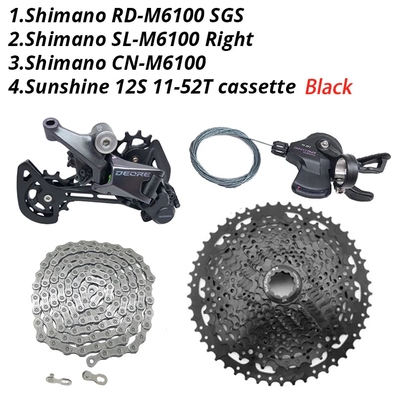 Shimano Deore M6100 1x12 Speed Derailleurs Groupset 12 Speed Right Shift Lever Dowel CN Chain RD Sunshine Cassette 46T 50T 52T
