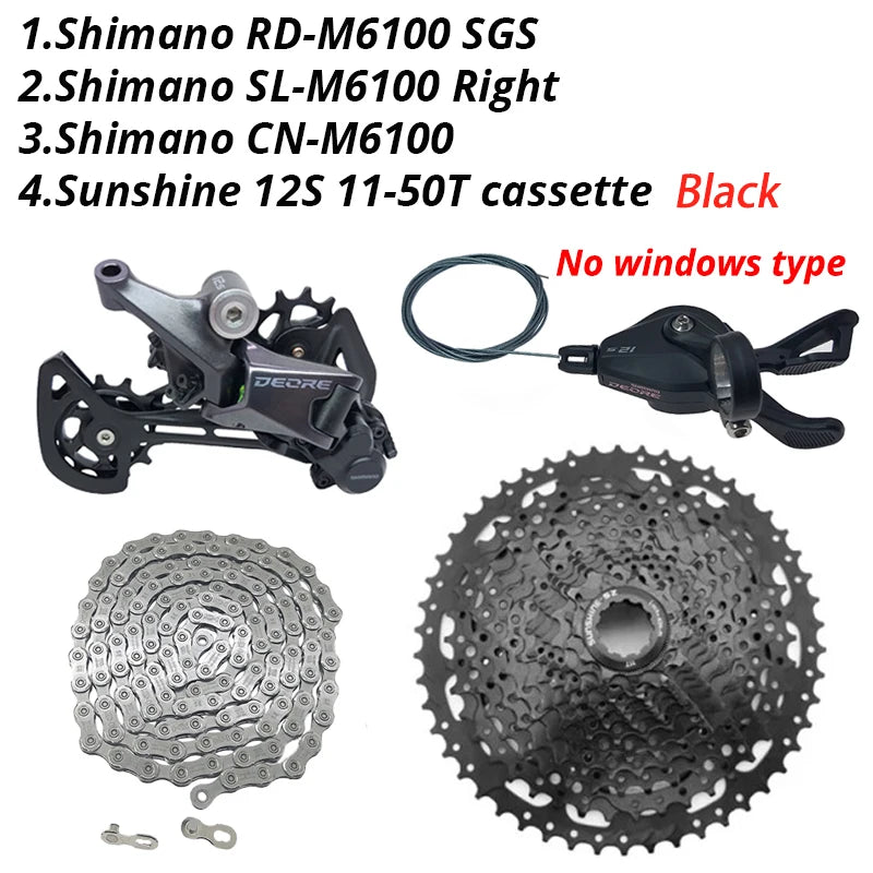 Shimano Deore M6100 1x12 Speed Derailleurs Groupset 12 Speed Right Shift Lever Dowel CN Chain RD Sunshine Cassette 46T 50T 52T