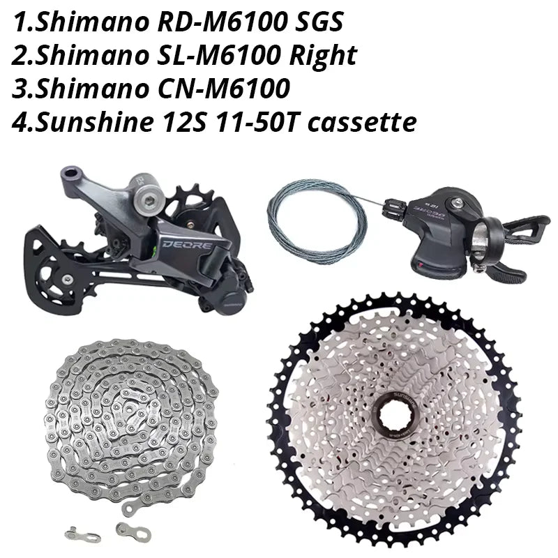 Shimano Deore M6100 1x12 Speed Derailleurs Groupset 12 Speed Right Shift Lever Dowel CN Chain RD Sunshine Cassette 46T 50T 52T