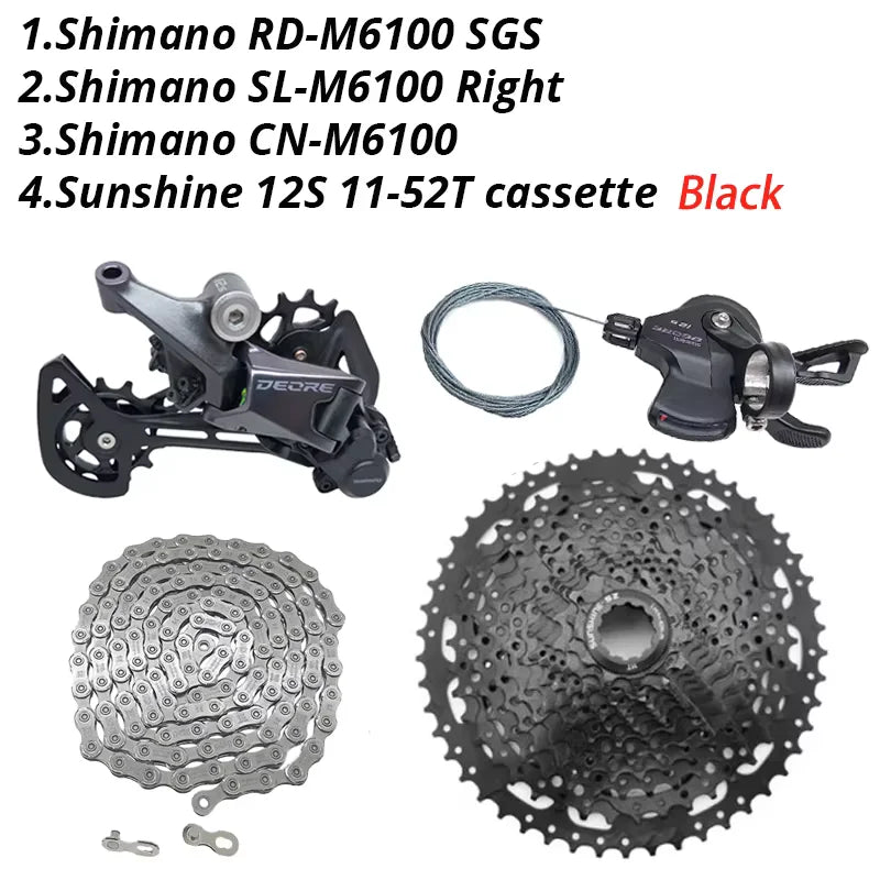 Shimano Deore M6100 1x12 Speed Derailleurs Groupset 12 Speed Right Shift Lever Dowel CN Chain RD Sunshine Cassette 46T 50T 52T