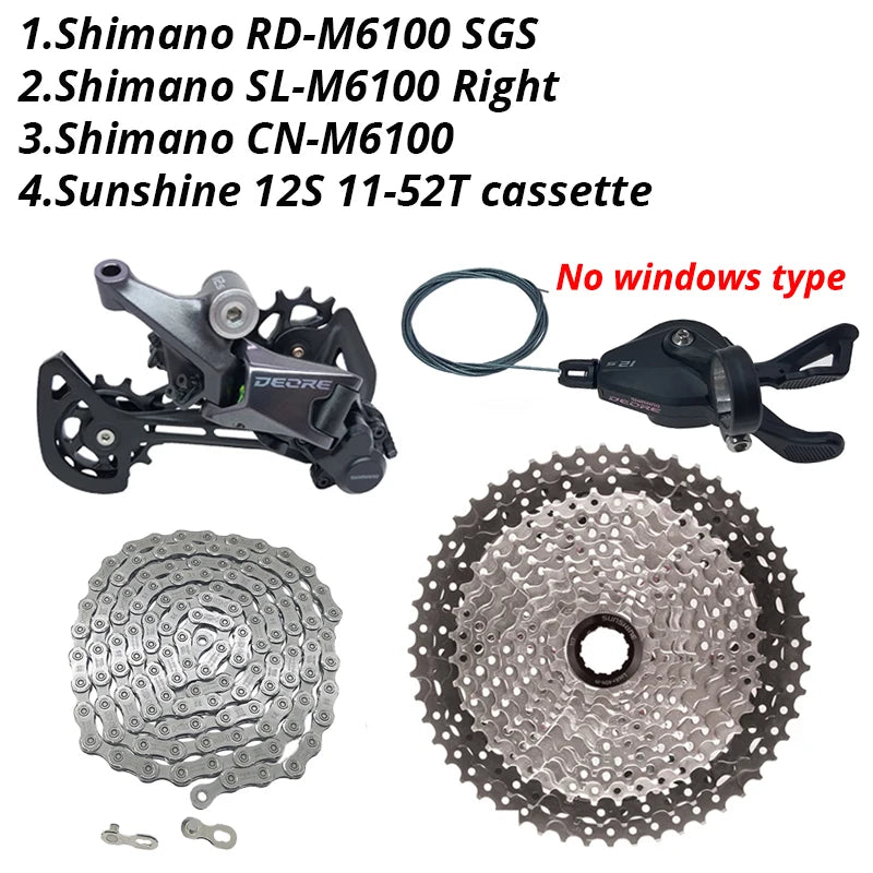 Shimano Deore M6100 1x12 Speed Derailleurs Groupset 12 Speed Right Shift Lever Dowel CN Chain RD Sunshine Cassette 46T 50T 52T