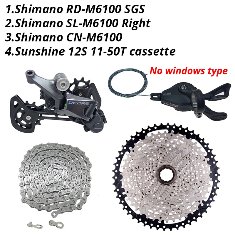 Shimano Deore M6100 1x12 Speed Derailleurs Groupset 12 Speed Right Shift Lever Dowel CN Chain RD Sunshine Cassette 46T 50T 52T
