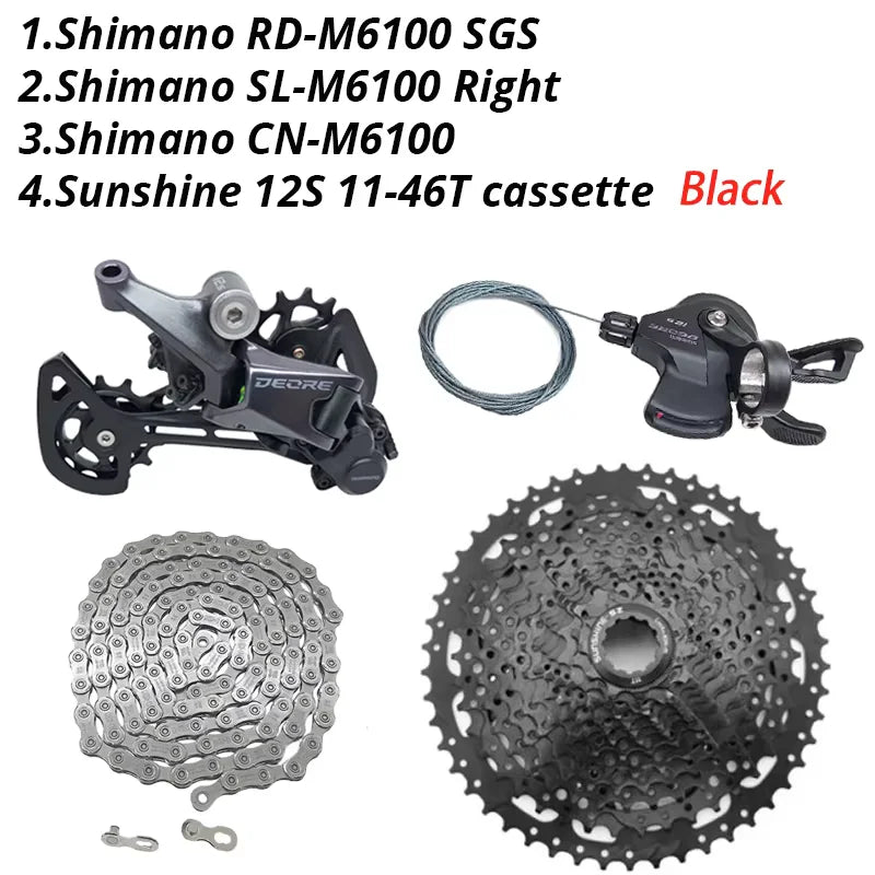 Shimano Deore M6100 1x12 Speed Derailleurs Groupset 12 Speed Right Shift Lever Dowel CN Chain RD Sunshine Cassette 46T 50T 52T