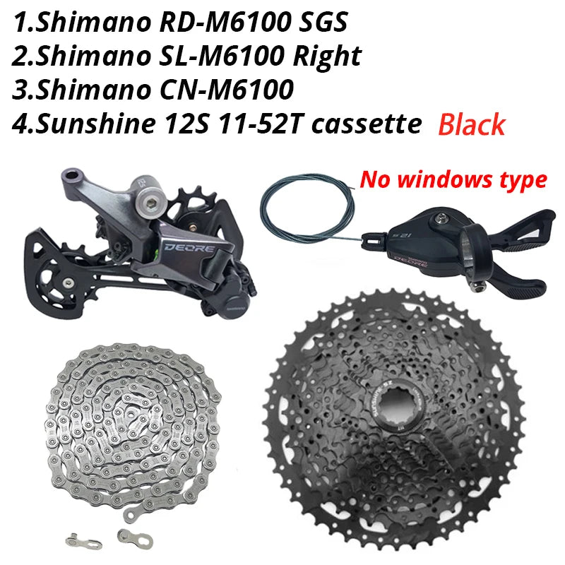 Shimano Deore M6100 1x12 Speed Derailleurs Groupset 12 Speed Right Shift Lever Dowel CN Chain RD Sunshine Cassette 46T 50T 52T