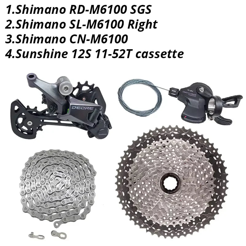 Shimano Deore M6100 1x12 Speed Derailleurs Groupset 12 Speed Right Shift Lever Dowel CN Chain RD Sunshine Cassette 46T 50T 52T