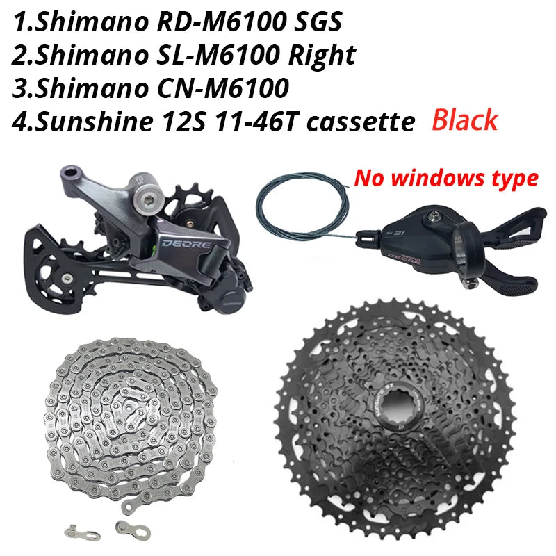 Shimano Deore M6100 1x12 Speed Derailleurs Groupset 12 Speed Right Shift Lever Dowel CN Chain RD Sunshine Cassette 46T 50T 52T