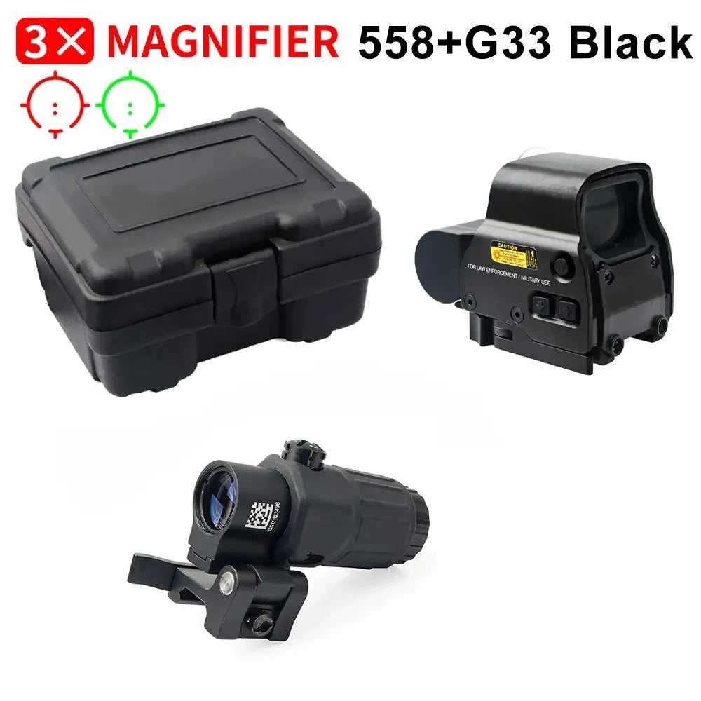 558+G43 Holographic Collimator Sight 558+G33/G45 Red Dot Optic Sight Tactical Hunting Gear W/20mm Rail Mounts&Quick Detach Lever