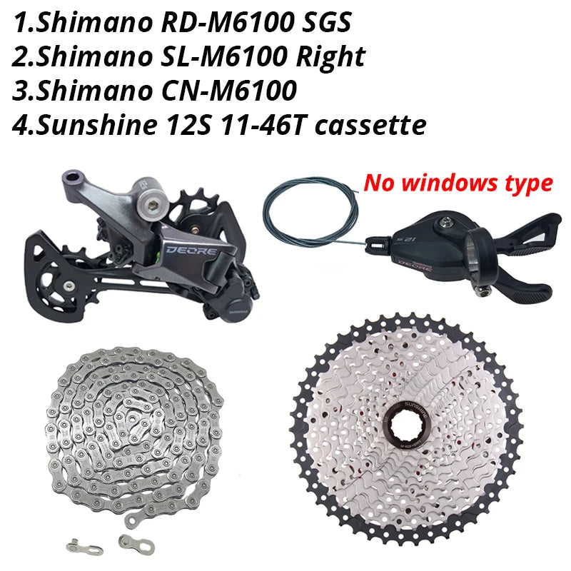 Shimano Deore M6100 1x12 Speed Derailleurs Groupset 12 Speed Right Shift Lever Dowel CN Chain RD Sunshine Cassette 46T 50T 52T